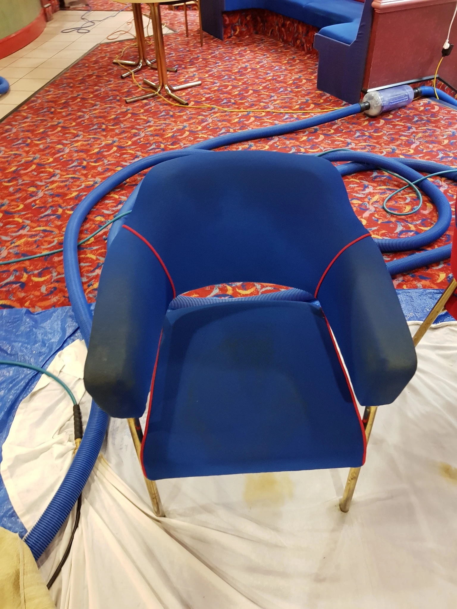Commercial upholstery before professional cleaning